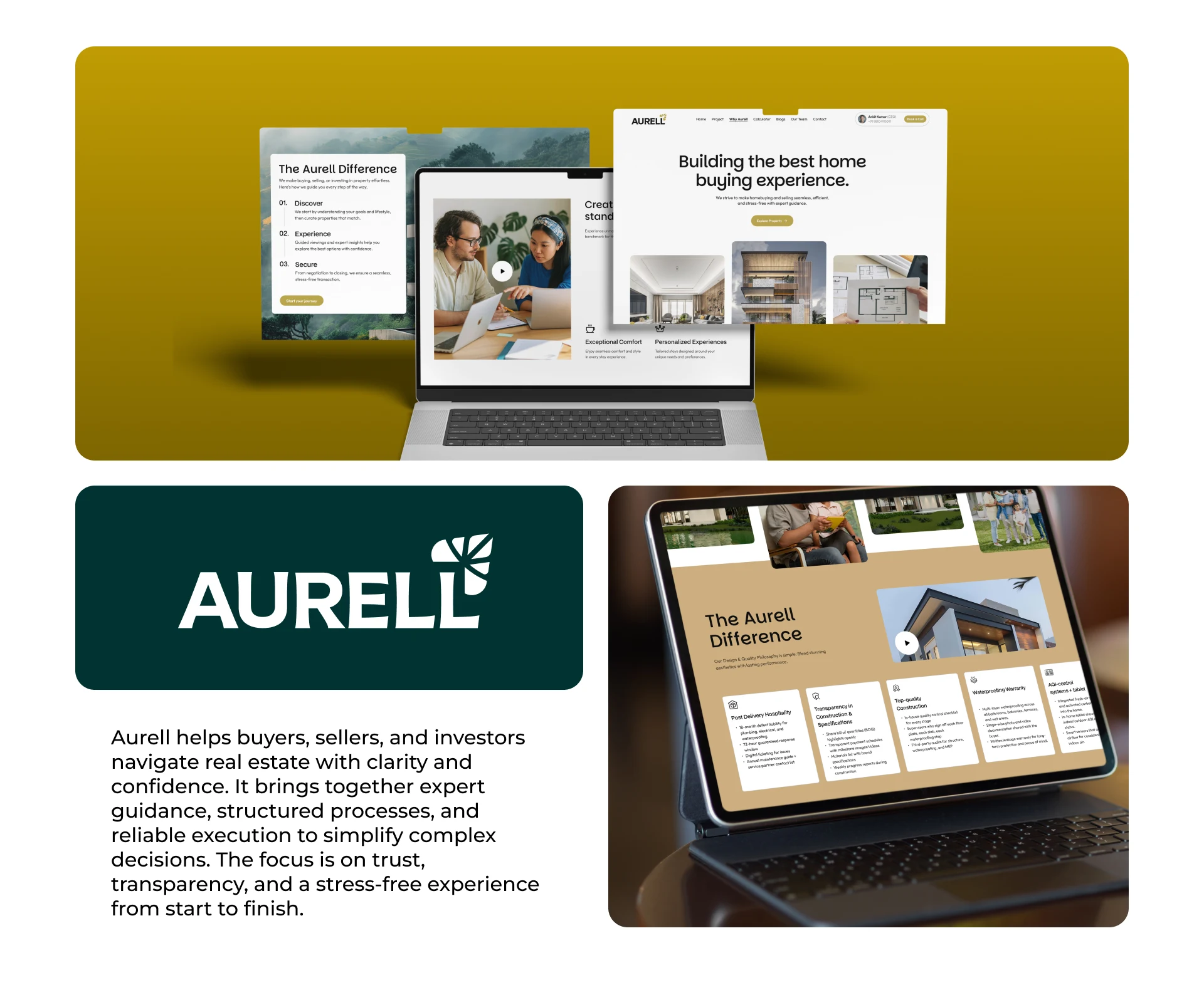 Aurell website typography and project layouts